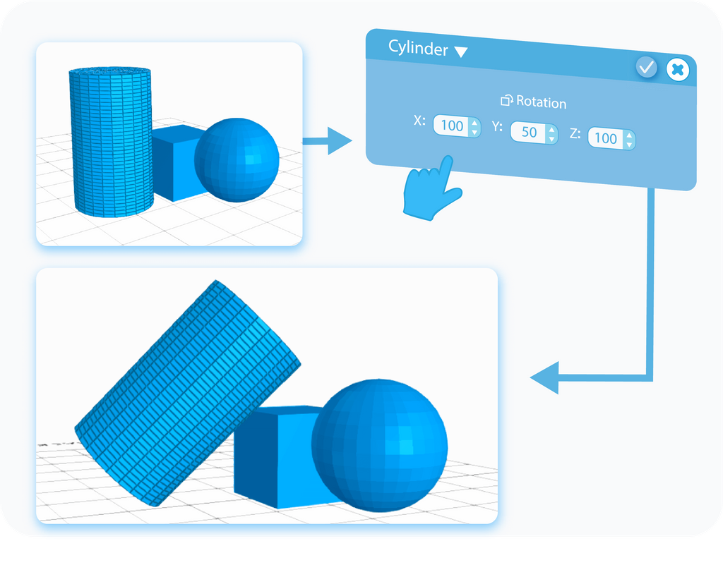 Customize Rotation of generated Shape in the workspace with XYZ coordinates